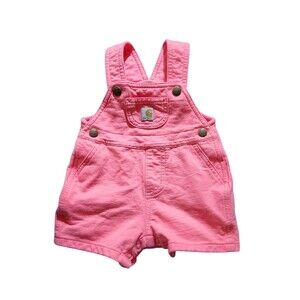 Carhartt Shortalls Pink Soft Cotton Snap Closure Adjustable Strap Baby Size 9m
